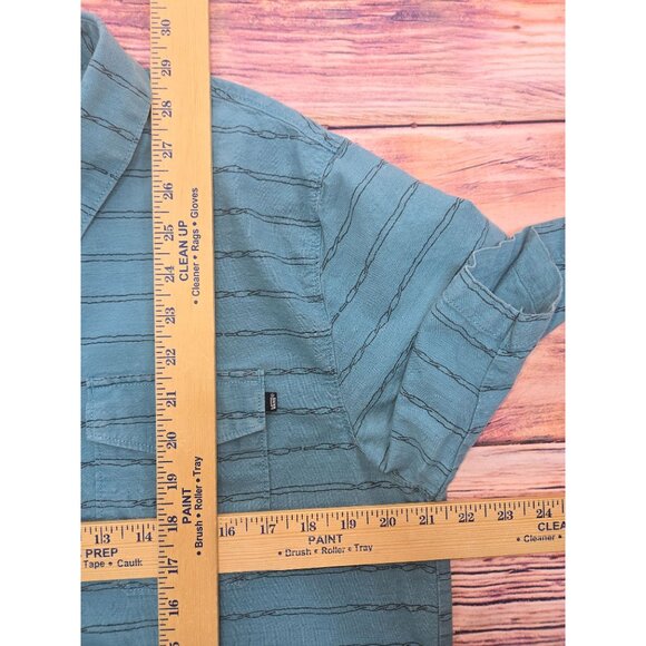 Vans Mens Blue Short Sleeve Button-Up Shirt Large - Barbed Wire Print - Picture 8 of 8